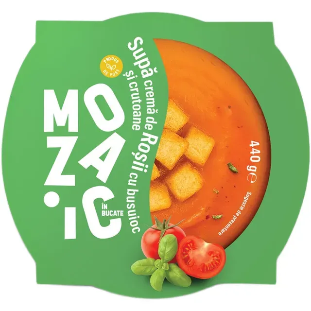 Supa crema de rosii cu busuioc si crutoane Mozaic in bucate, 440 g