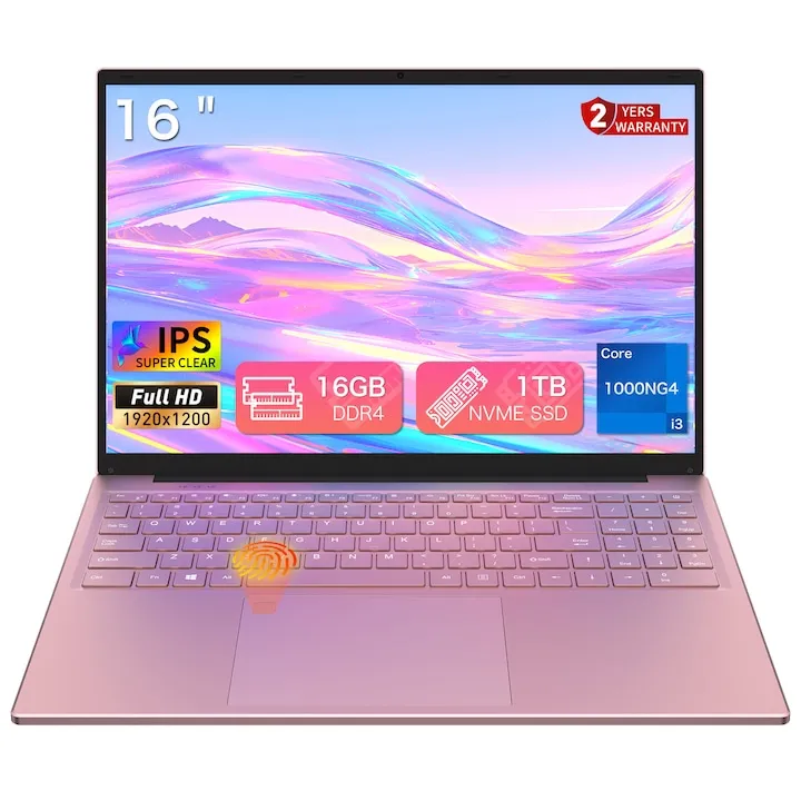 Auusda, Procesor Intel Corel i3 1000NG4 (pana la 3.2 GHz), 16GB, SSD 1TB, Roz, 16" FHD, Windows 11 Pro, Intel Iris Plus Graphics, Roz