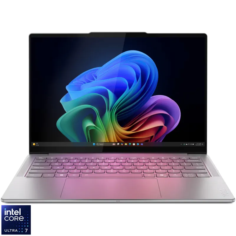 Laptop Lenovo Yoga Slim 7 14ILL10 cu procesor Intel® Core™ Ultra 7 258V pana la 4.8GHz, 14" 2.8K WQXGA+, OLED, 120Hz, 32GB LPDDR5x RAM, 1TB SSD, Intel® Arc™ Graphics, Windows® 11 Home, Luna Grey, 3y on-site Premium Care