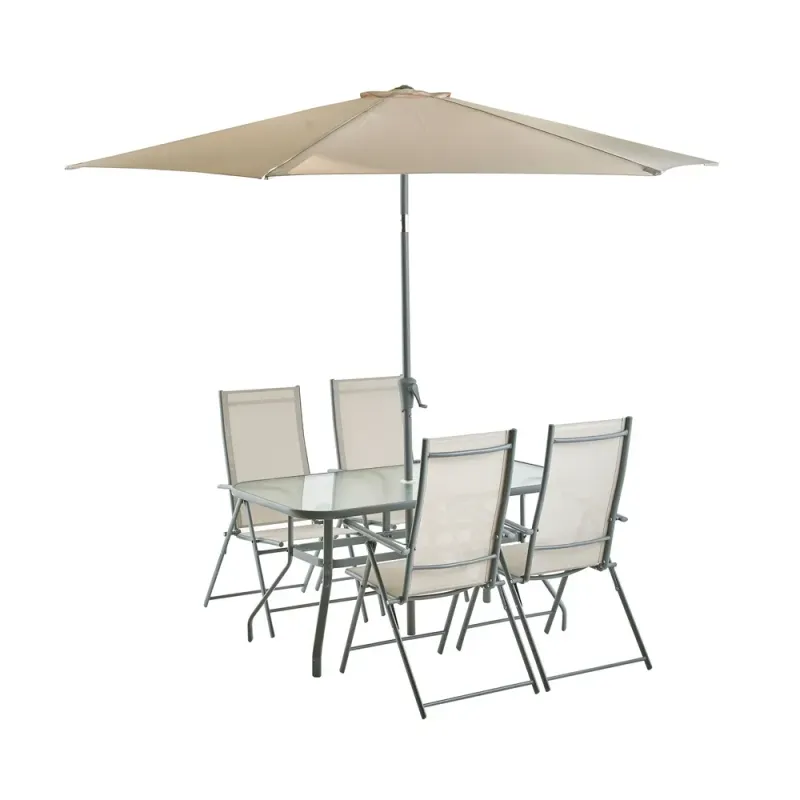 Set mobilier gradina 6 piese Garden Star, 4 scaune pliabile, 1 masa si 1 umbrela