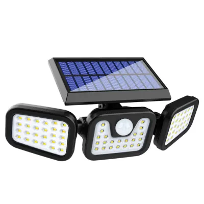 Lampa LED exterior, cu senzori de amurg, miscare si lumina, 3 capete reglabile, 74 x LED, 3 trepte intensitate
