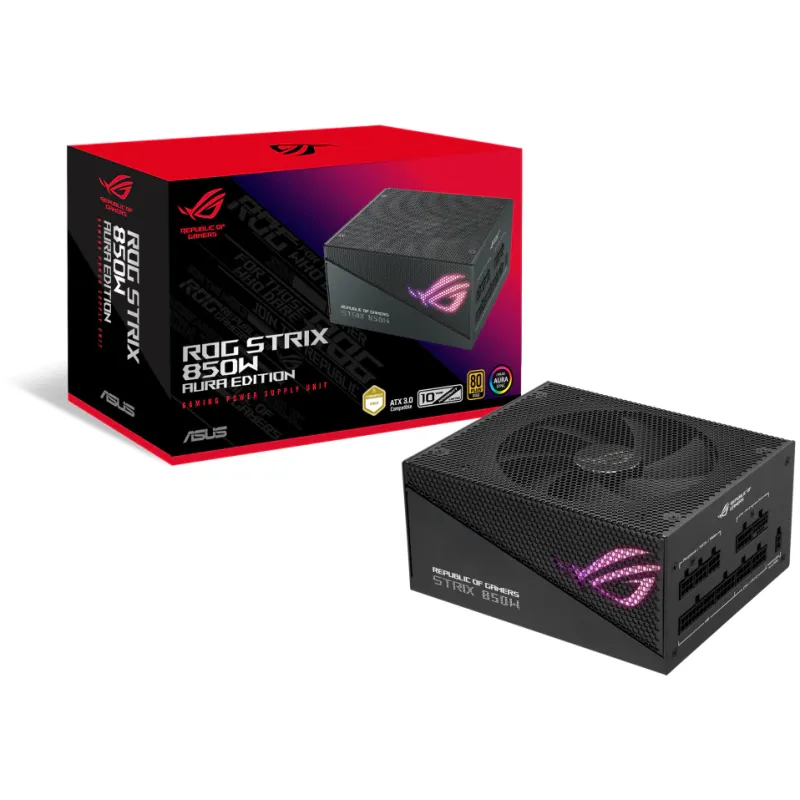 Sursa PC full modulara Asus ROG Strix 850W Aura Edition, 80 PLUS Gold, negru