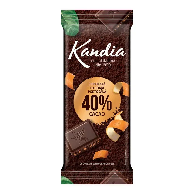 Ciocolata amaruie cu coaja portocala Kandia, 40% cacao, 80 g