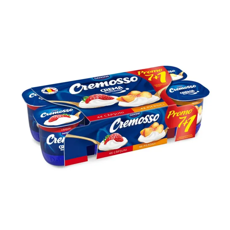 Iaurt cu piersici si capsuni Cremosso, 8 x 125 g