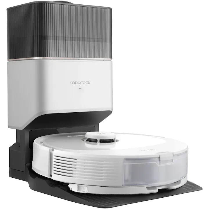 Robot de aspirare Roborock Q8 Max+, Q8MP02-00, aspirator&mop&statie inteligenta de golire automata, 59W, LiDAR, 5500 Pa, mapare 3D, 5200 mAh, recipient praf: 770 ml, alb
