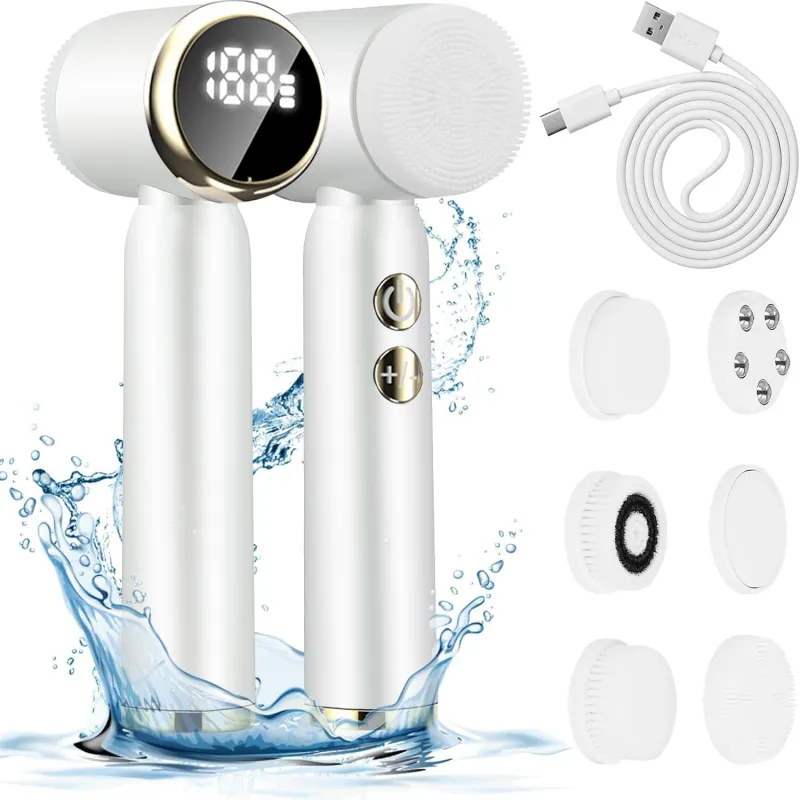 Perie de Curatare Faciala si Intretinerea Pielii Latauar, 3 Trepte de Viteza, cu Vibratii, Baterie Reincarcabila, Curatarea si Reducerea Porilor, Pentru toate Tipurile de Piele, Cablu USB Husa Depozitare si 6 Capete incluse, Alb