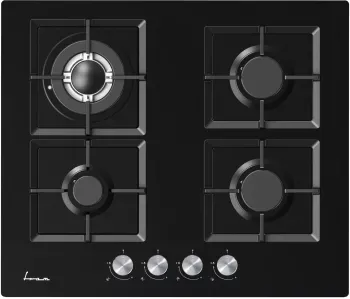 Plita incorporabila Fram FBH-M4IWF-GBK Gaz 4 arzatoare Gratar fonta Wok Aprindere electrica Dispozitiv de siguranta 60 cm Sticla neagra