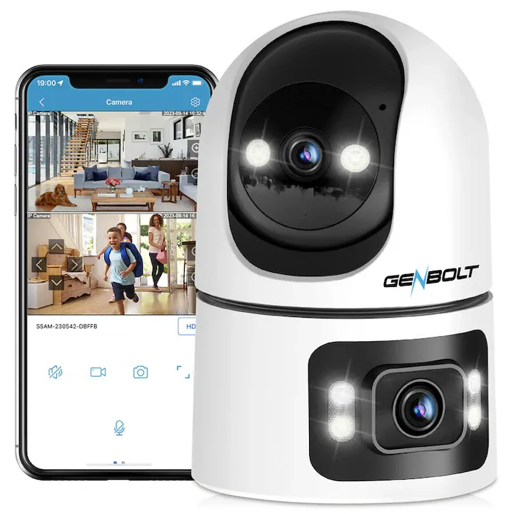 Camera de Supraveghere Smart Interior GENBOLT®, 4MP, WiFi, 6+3.6mm, Utilizare Baby Monitor, Smart IR, DC12, Configurarea retelei Bluetooth, Pan/Tilt, functie detectare miscare umana, Two-Way Audi, Alarma, Vedere nocturna, Wireless, Usor de instalat