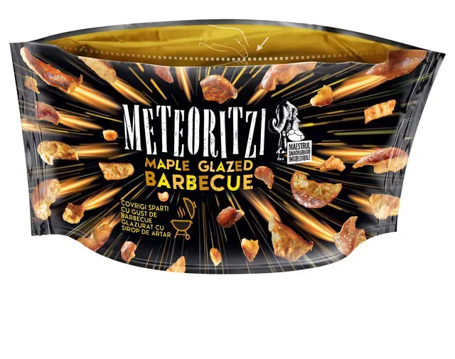Snacks cu gust de barbecue si glazura cu sirop de artat Meteoritzi, 75 g
