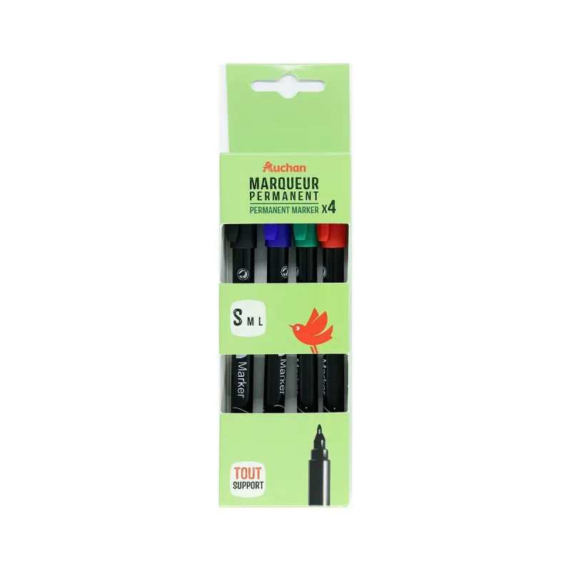 Set 4 markere permanente subtiri Auchan, diverse culori