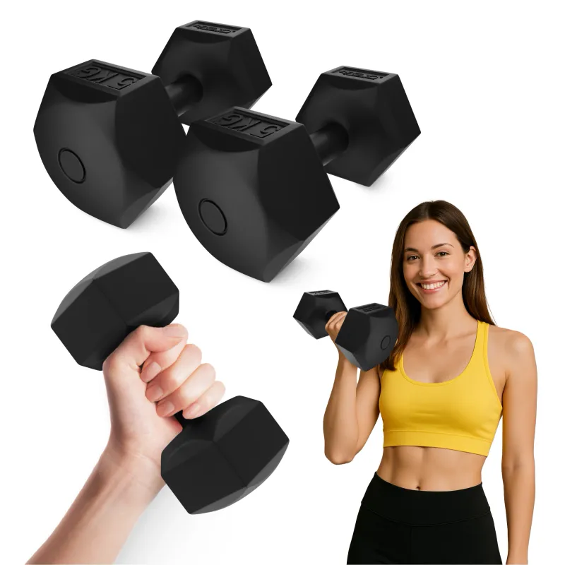 Set 2 gantere bituminoase pentru antrenament cu greutati si fitness, intarire musculara, 4FIZJO, Beton/PVC, 2x5kg, Negru