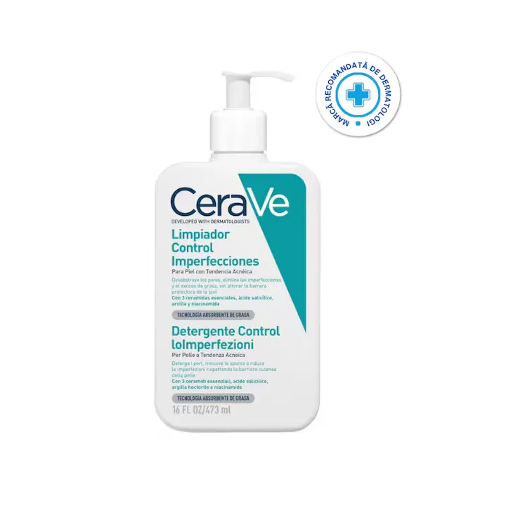 Gel de curățare CeraVe 473ml, cu acid salicilic 2%, pentru ten mixt, cu 3 ceramide esențiale