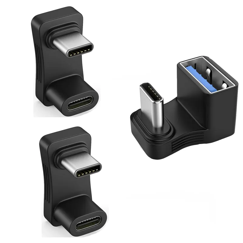 Set 3 adaptoare, ZGGZERG, U-Shape adaptoare, Type-C la Type-C, Type-C la Type-A, USB 3.0/3.1, Incarcare 100W, Viteza de transfer de date de 5 gbps, Compact/portabil, Pentru telefoane mobile, notebook-uri, PVC, Marimi multiple, Negru
