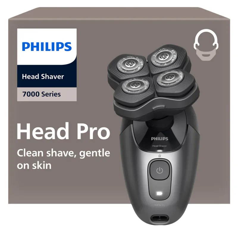 Aparat de ras pentru cap PHILIPS Pro Series 7000 HS7980/15, autonomie 90 min, 4 elemente de ras, argintiu