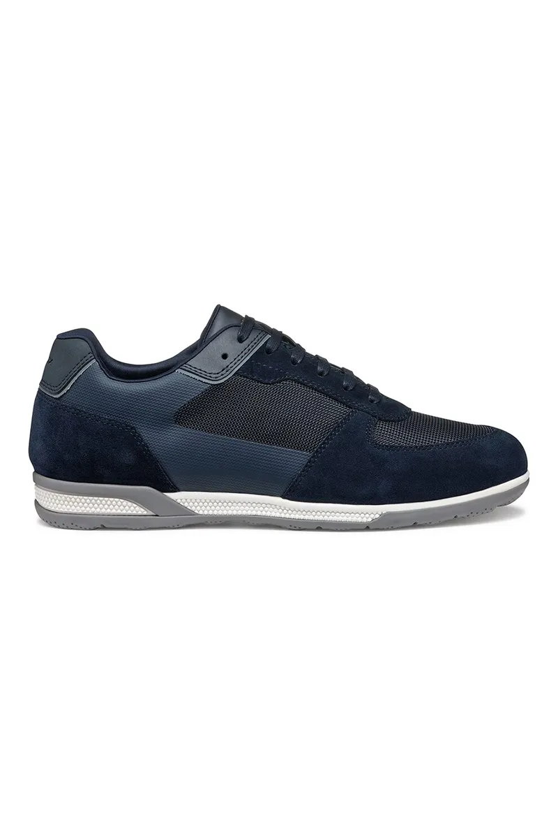 Geox, Pantofi sport de piele ecologica cu garnituri de piele intoarsa si material textil, Gri cenusiu