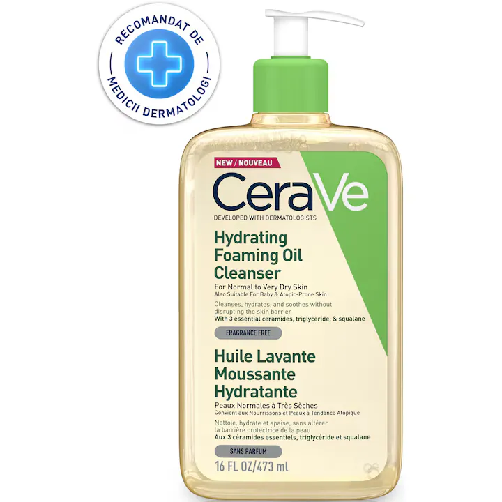 Ulei de curatare spumant si hidratant CeraVe, fata si corp, pentru piele normal-uscata, 473 ml