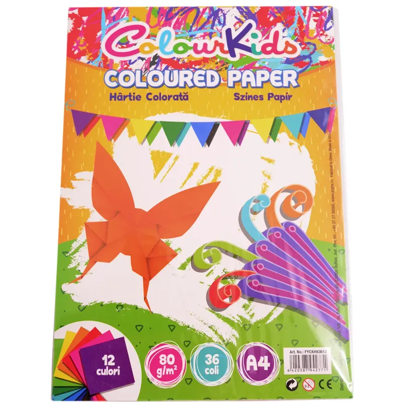 Set hartie A4 Pigna Colour Kids 12 culori pachet 36 coli