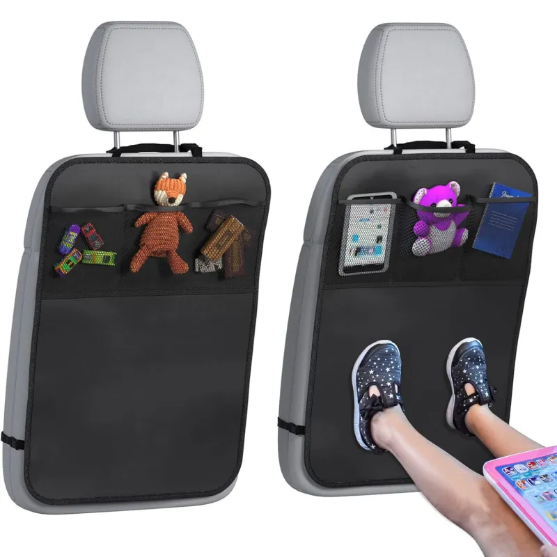 Set 2 Organizatoare Auto MONDESA®, Protectie Spatar Scaun Auto Antizgarieturi si Murdarie, Impermeabil, Util pentru Depozitare Tablete/Jucarii, Accesoriu Masina, Usor de Montat, Negru, Universal