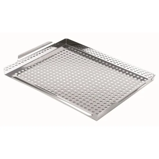 Tava perforata pentru gratar OANHAUS®, pentru fructe de mare, peste, legume si carne, din otel inoxidabil, 395 x 290 mm