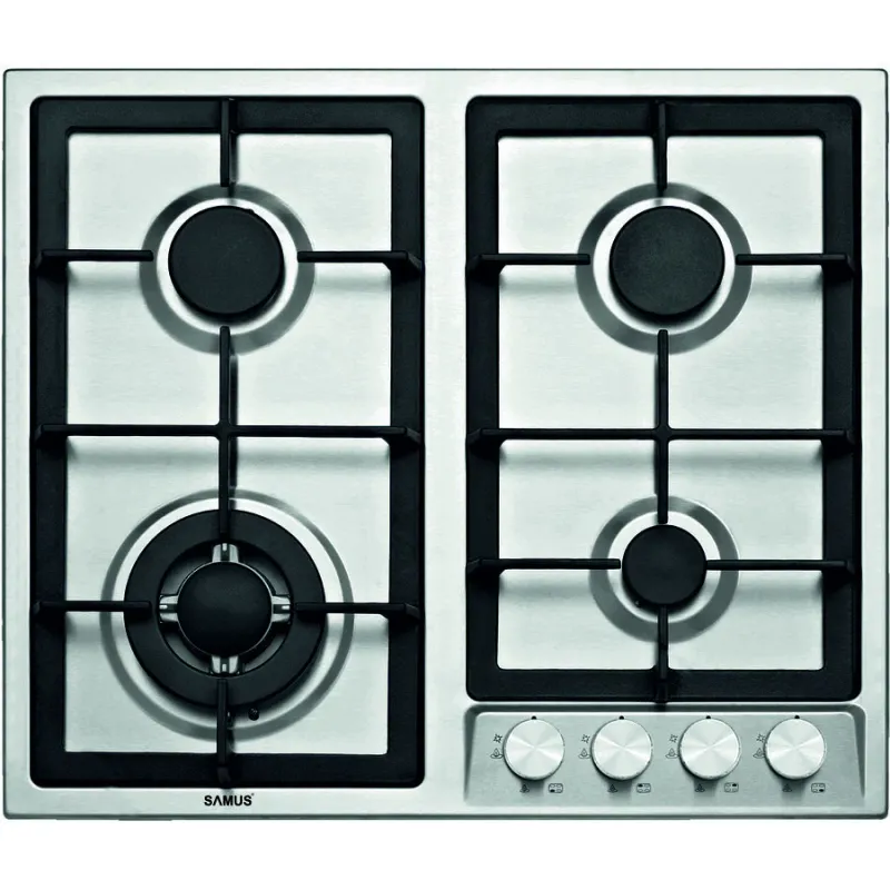 Plita incorporabila Samus PSG-64SX1, 4 arzatoare pe gaz, Sistem de siguranta, Gratar fonta, Arzator Wok, Inox