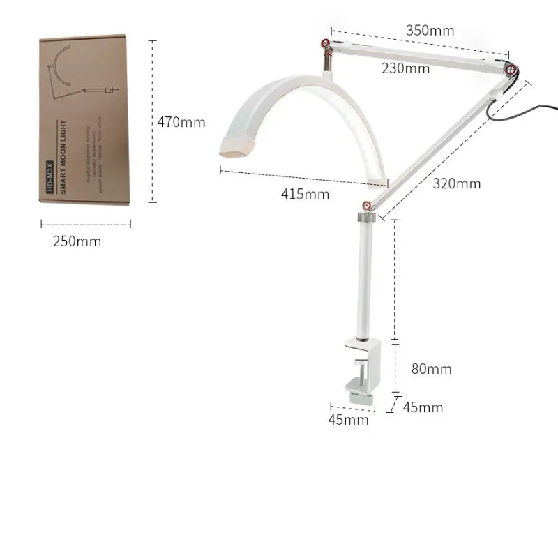Lampa profesionala semiluna LED cu brat pentru cosmetica, sprancene, gene, manichiura, studio tatuaje