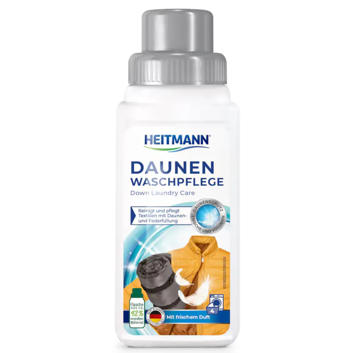 Detergent lichid special pentru rufe umplute cu puf si pene, saci de dormit, Heitmann, 250 ml