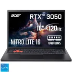 Gaming Acer Nitro Lite 16 NL16-71G-57M9 cu procesor Intel® Core™ i5-13420H pana la 4.7GHz, 16'', WUXGA, IPS, 165Hz, 16GB DDR5 RAM, 512GB SSD, NVIDIA® GeForce RTX™ 3050 6GB GDDR6, No OS, Shale Black