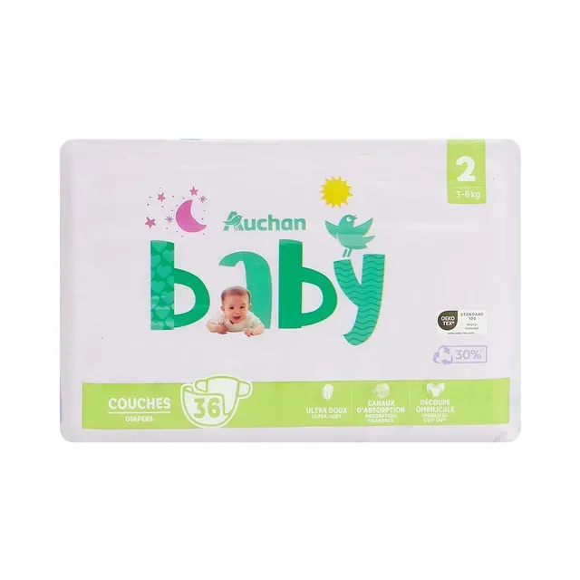 Scutece Auchan Baby, marimea 2, 3 - 6 kg, 36 bucati
