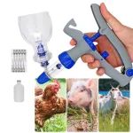 Set de pistol pentru injectie veterinara Fudisenn®, injectie continua, 5 ml, scara transparenta, material metalic, flacon gratuit de 100 ml pentru medicamente si 10 ace din otel inoxidabil, albastru