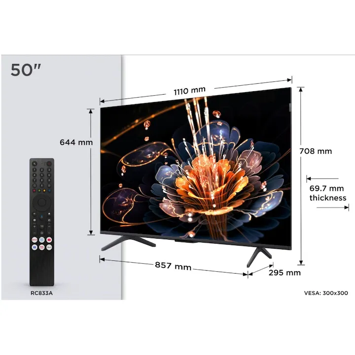Mini LED TCL 127 cm 50" 50C61KS, Ultra HD 4K, Smart TV, CI+