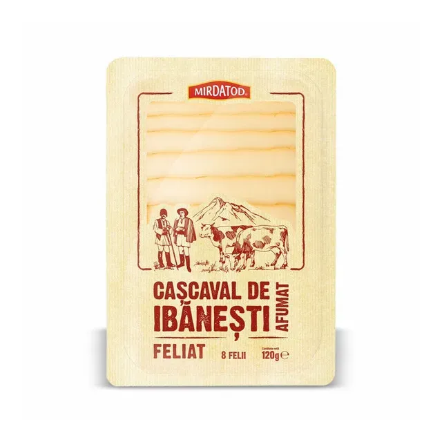 Cascaval afumat de Ibanesti Mirdatod, feliat, 120 g