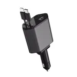 Incarcator auto 120W Super Fast Charge, Cablu Retractabil Type-C + Lightning, Mufa USB, USB-C, Afisaj LED, Universal
