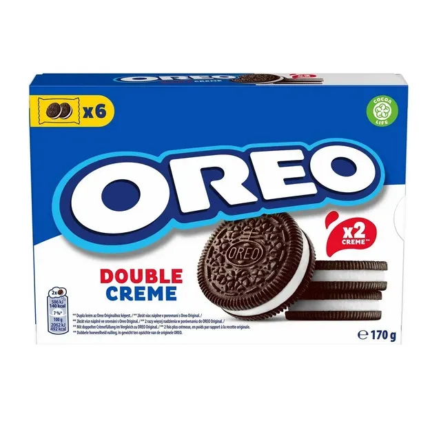 Biscuiti cu cacao si crema cu aroma de vanilie Oreo Double Creme, 170 g