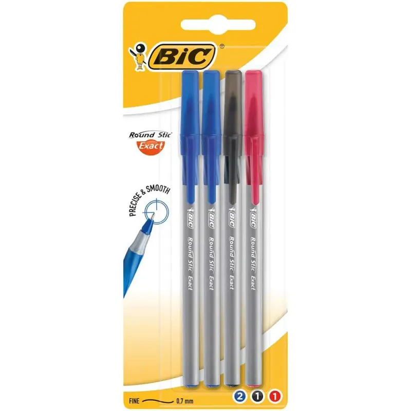 Pachet pixuri Bic Round Stic Exact asortate punga cu 4 bucati