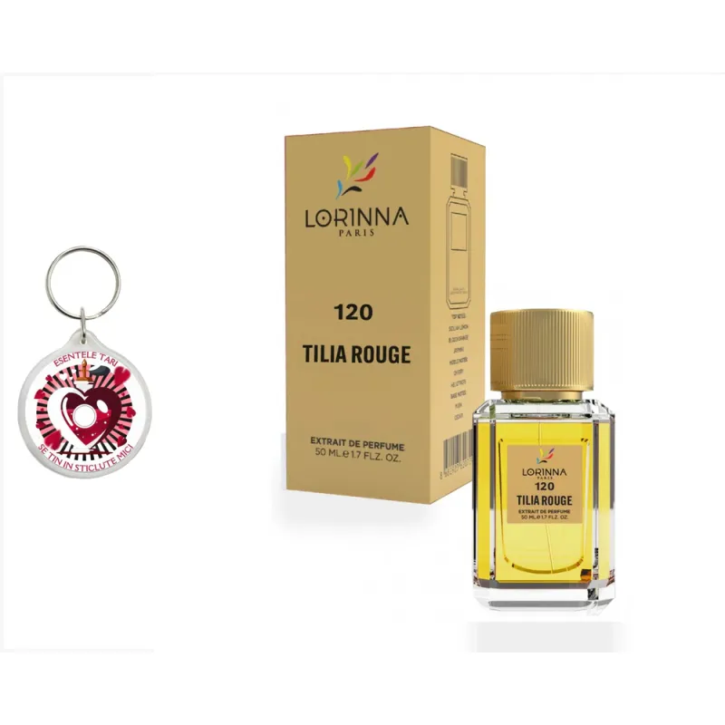 Set Extract de Parfum Lorinna Paris Parfum Tilia Rouge, unisex, 50 ml, si breloc esentele tari se tin in sticlute mici