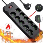 Prelungitor smart, Puepoul, 2500W, 10 prize, Cordon 2m, 4 porturi USB, 2 porturi Type-C, 5V 3.1A, Protectie supratensiune, Intrerupator, Negru