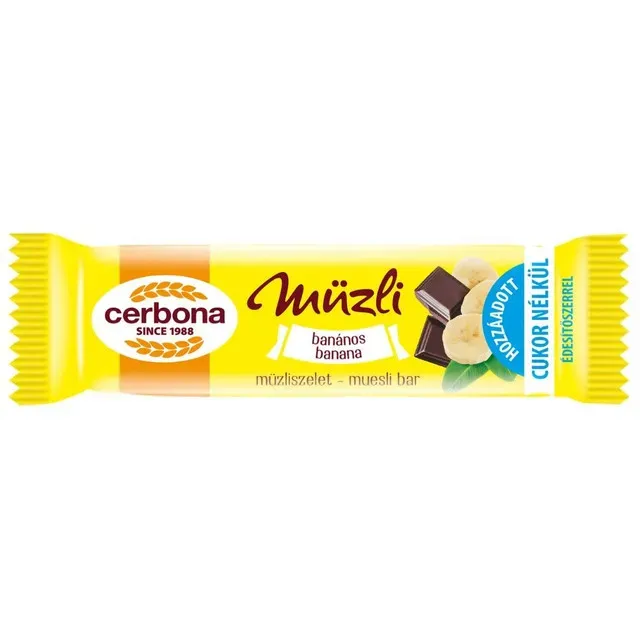 Baton musli cu banane Cerbona, fara zahar adaugat, 20 g
