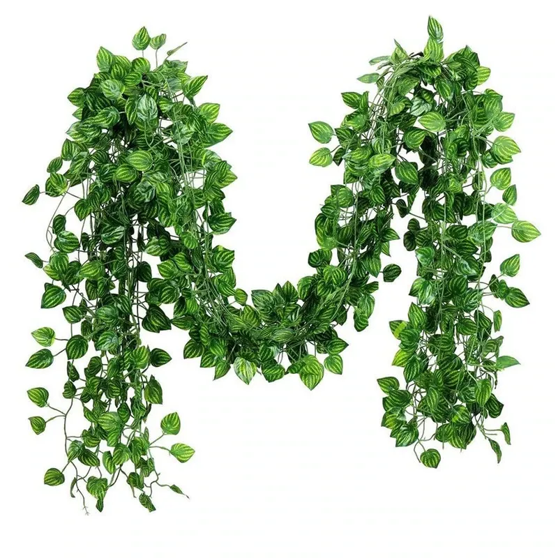 Ghirlanda artificiala, YSBER®, Set 12 ghirlande decorative iedera watermelon leaf artificiala, 25.2 m, pentru decor interior si exterior, Verde inchis