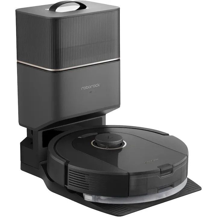 Robot de aspirare Roborock Q5 PRO+ Q5PRP52-00, aspirator&mop&statie inteligenta de golire automata, 59 W, 5500 Pa, autonomie 180 min, mapare 3D, 5200 mAh, LiDAR, recipient praf 770 ml, negru