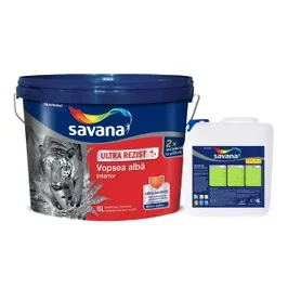 Vopsea ultra-lavabila interior, Savana Ultra Rezist, alb, 15 L + amorsa 4 L