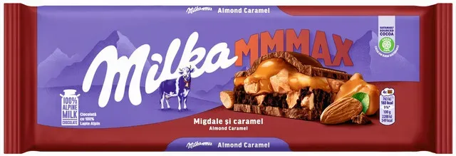 Ciocolata cu lapte, migdale si caramel Milka MMMAX, 300 g
