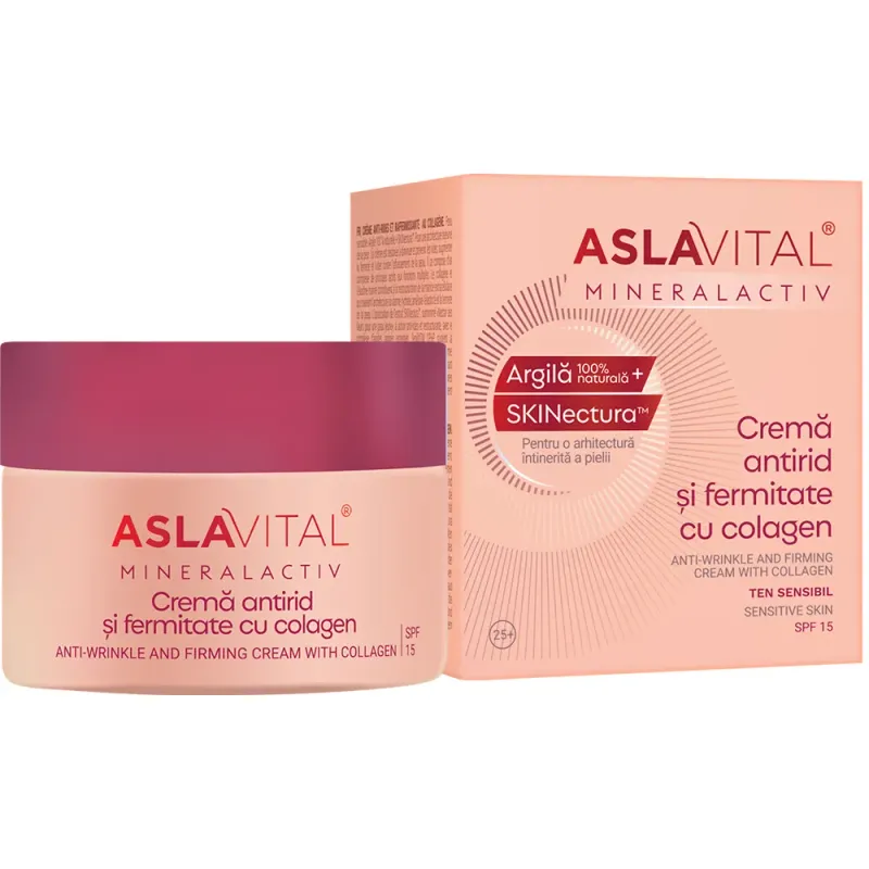 Crema antirid si fermitate cu colagen pentru ten sensibil Aslavital Mineralactiv SPF 15, 50 ml