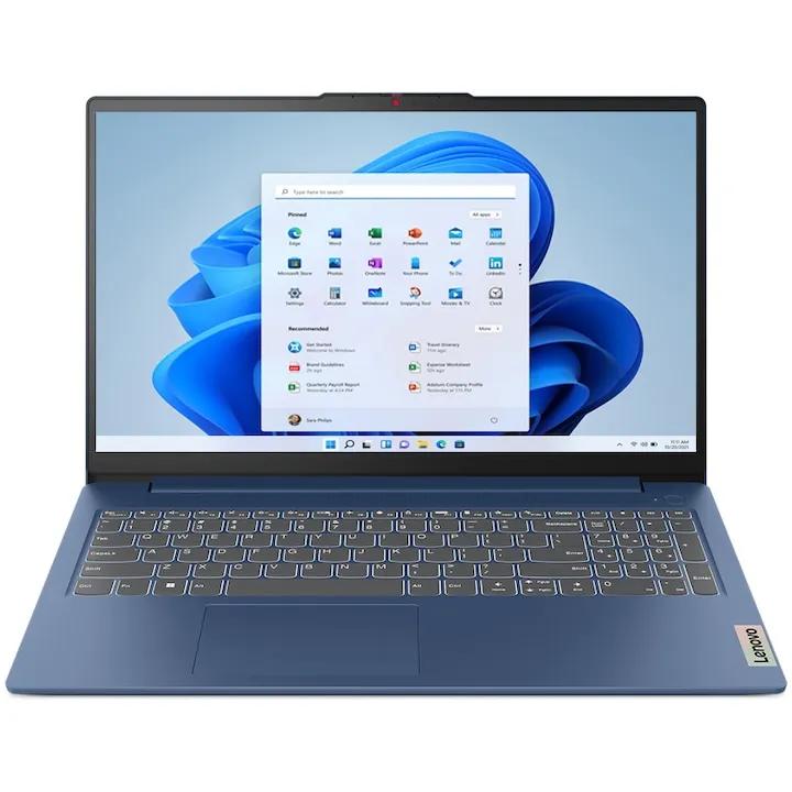 Lenovo IdeaPad Slim 3 15IRU8 cu procesor Intel® Processor U300 pana la 4.4GHz, 15.6" Full HD, IPS, 8GB DDR5 RAM, 128GB UFS, Intel® UHD Graphics, Windows 11 Home, Abyss Blue