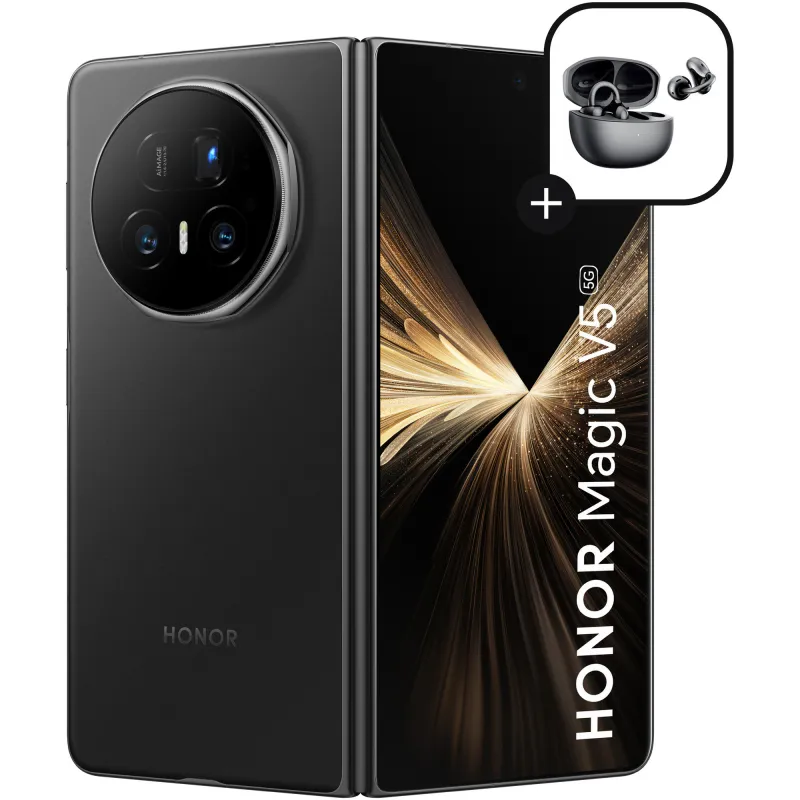 HONOR Magic V5, Dual SIM, 16GB RAM, 512GB, 5G, Black + Casti HONOR Choice Earbuds Clip Black