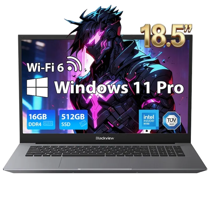 Blackview Acebook 10,16GB DDR4 512GB SSD+2TB TF, Intel N150 3.6GHz/Intel® Graphics, Windows 11 Pro,60.8Wh,18.5" FHD+, HDMI 2.0, BT5.2, WI-FI 6, USB 3.2, Gri