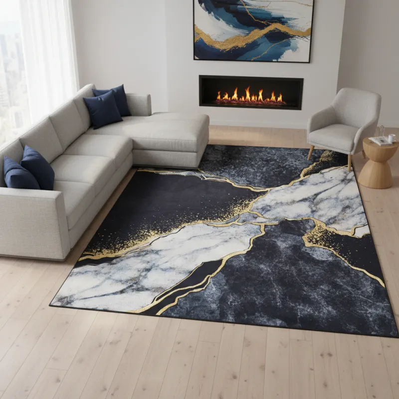 Covor, Tapiso, Crystal Print Nora, 200 x 300 cm, Negru, Inaltime Fir 5 mm, OEKO-TEX, Pentru Living, Dormitor, Rezistent La UV, Rezistent La Pete, Lavabil, Usor de curatat, Rezistent La Intemperii, Impermeabil