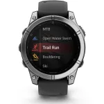 Smartwatch Garmin fenix E, 47mm, Glass, Otel inoxidabil, Stainless Steel, Black Silicone Band