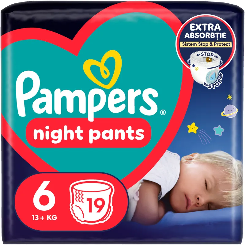 Scutece-chilotel de noapte Pampers Night Pants, Marimea 6, 15+ kg, 19 buc