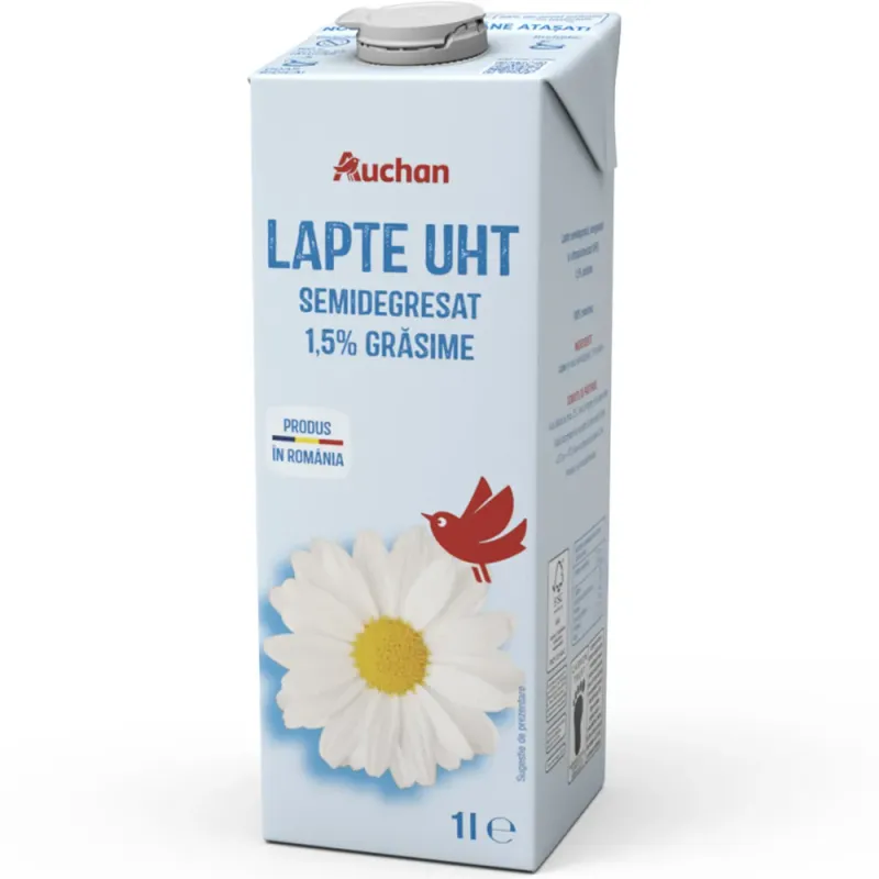 Lapte UHT semidegresat Auchan, 1.5% grasime, 1 l