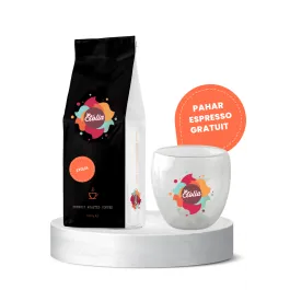 Etolia Brazilia Sul de Minas 1kg cafea boabe proaspat prajita + GRATUIT Pahar sticla Espresso pereti dubli 100ml
